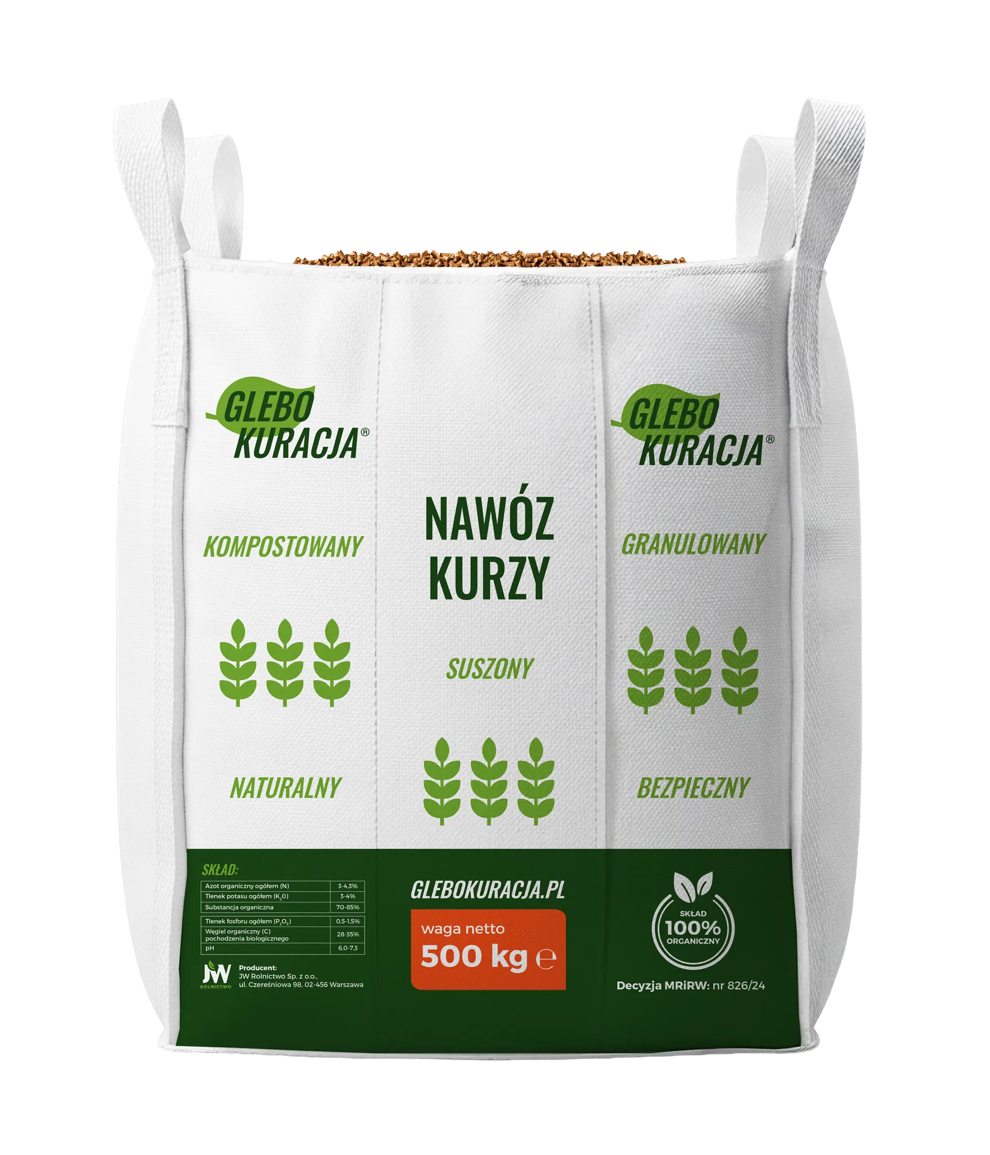 Glebokuracja Organic Granulated Chicken Manure Fertilizer (500kg BIG-BAG)
